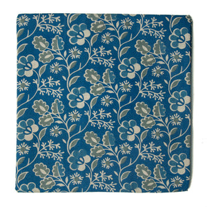 Blue Kalamkari Screen Printed Cotton Fabric with floral print