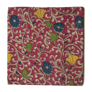 Pink Kalamkari Screen Printed Cotton Fabric with floral print