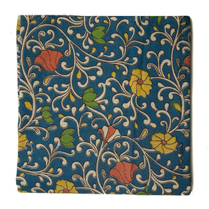 Blue Kalamkari Screen Printed Cotton Fabric with floral print