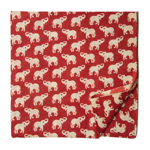 Red and off white Multicolour Printed Cotton fabric with Elephant print