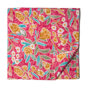 Pink and Yellow Printed cotton fabric with floral print