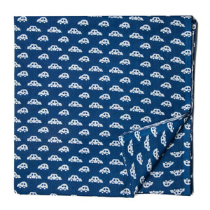 Blue and White Printed cotton fabric with car print