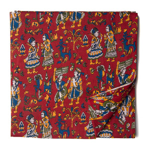 Red and Blue Screen Printed Pure cotton fabric with human figures