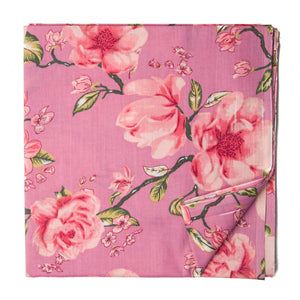 Pink screen printed cotton fabric with floral design