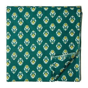 Green and White Pure Cotton Screen Printed Fabric with floral print