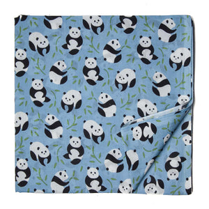 Blue and White Screen Printed Pure Cotton Fabric with Panda Animal design