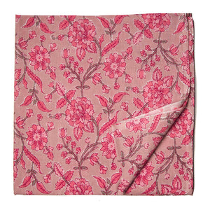 Peach and Pink Screen Printed Pure Cotton Fabric with floral design