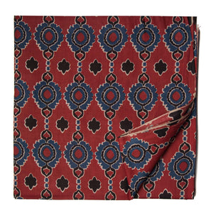 Blue and Maroon Screen Printed Pure Cotton Fabric with floral design