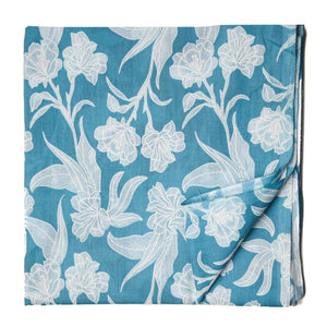 Blue and White Screen Printed Pure Cotton Fabric with floral design