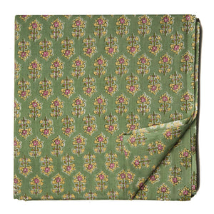 Green and Yellow Screen Printed Pure Cotton Fabric with floral design