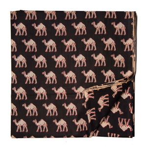 Off white and Black Screen Printed Pure Cotton Fabric with camel design