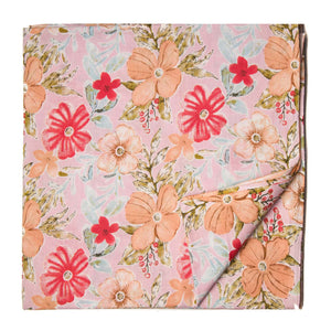 Pink and Peach Screen Printed Pure Cotton Fabric with floral design