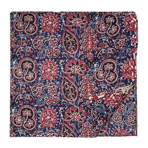 Blue and Red Printed Cotton Fabric with floral design