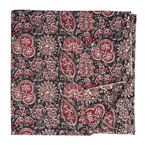 Maroon and Black Printed Cotton Fabric with floral design