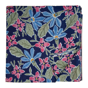 Blue and Pink Printed Cotton Fabric with floral design