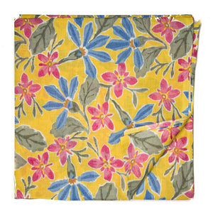 Yellow and Pink Printed Cotton Fabric with floral design