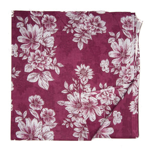 Maroon and White Printed Cotton Fabric with floral design