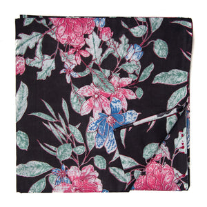 Black and Pink Printed Cotton Fabric with floral design