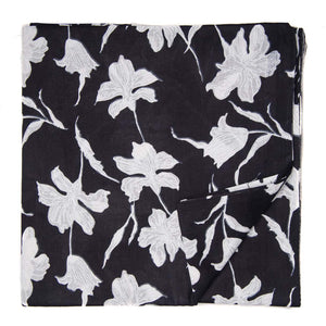 Black and White Printed Cotton Fabric with floral design