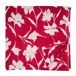 Red and White Printed Cotton Fabric with floral design