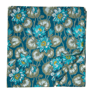 Blue and Grey Printed Cotton Fabric with floral design