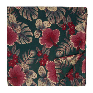 Red and Green Screen Printed Pure Cotton Fabric with Floral Design