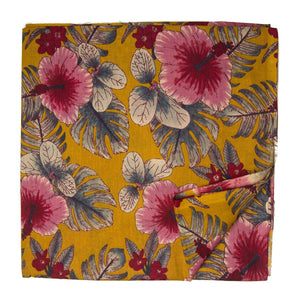 Yellow and Red Screen Printed Pure Cotton Fabric with Floral Design