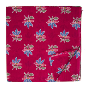 Red and Blue Screen Printed Pure Cotton Fabric with Floral Design