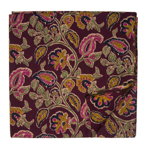 Brown and Green Screen Printed Pure Cotton Fabric with Floral Design