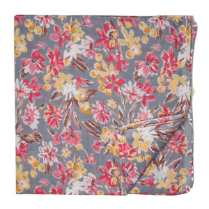 Grey and Yellow Screen Printed Pure Cotton Fabric with Floral Design