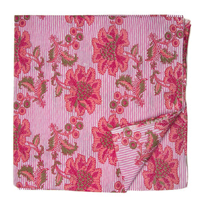 Red and Peach Screen Printed Pure Cotton Fabric with Floral Design