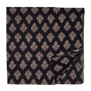 Black and Off white Screen Printed Pure Cotton Fabric with Floral Design