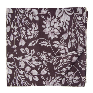 Brown and White Screen Printed Pure Cotton Fabric with Floral Design