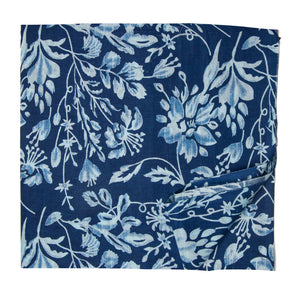 Blue and White Screen Printed Pure Cotton Fabric with Floral Design