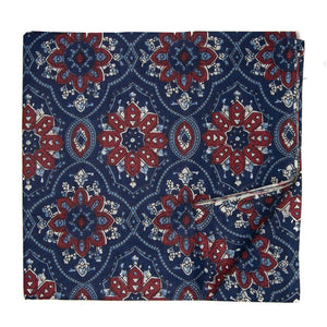 Red and Blue Screen Printed Pure Cotton Fabric with Floral Design