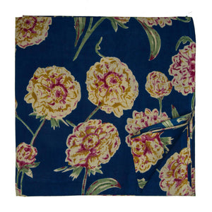 Blue and Yellow Screen printed pure cotton fabrics with floral print