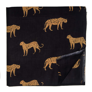 Black and yellow Screen printed pure cotton fabrics with cheetah animal print