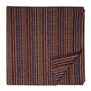 Blue and Maroon Screen printed Pure Cotton Fabric with abstract and lines print