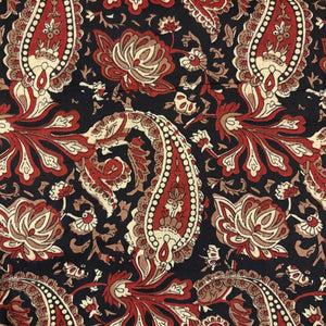 Red and Black Screen printed pure cotton fabrics with floral and paisley print