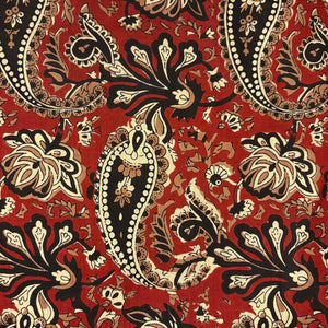 Red and Black Screen printed pure cotton fabrics with floral and paisley print