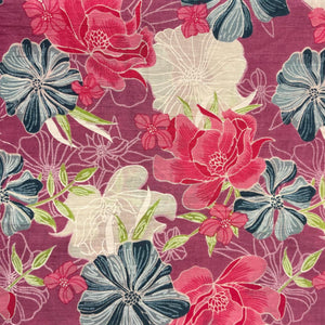 Pink and White Screen printed pure cotton fabrics with floral print