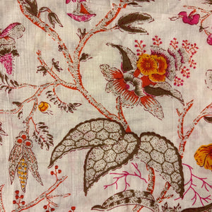 Yellow and White Screen printed pure cotton fabrics with floral print