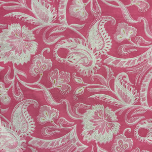 Pink and White Screen printed pure cotton fabrics with floral print
