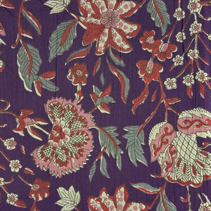 Red and Purple Screen printed pure cotton fabrics with floral print
