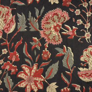 Red and Black Screen printed pure cotton fabrics with floral print