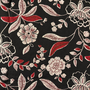 Off white and Black Screen printed pure cotton fabrics with floral print