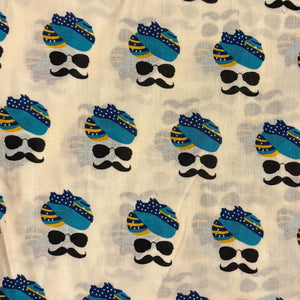 Blue and Black Screen printed pure cotton fabrics with human print
