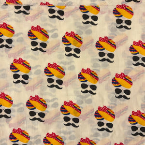 Red and Yellow Screen printed pure cotton fabrics with human print