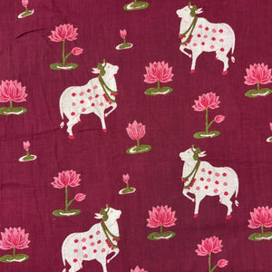 Maroon and Off white Screen printed pure cotton with bull print