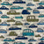 Blue and Green Screen printed pure cotton with car print